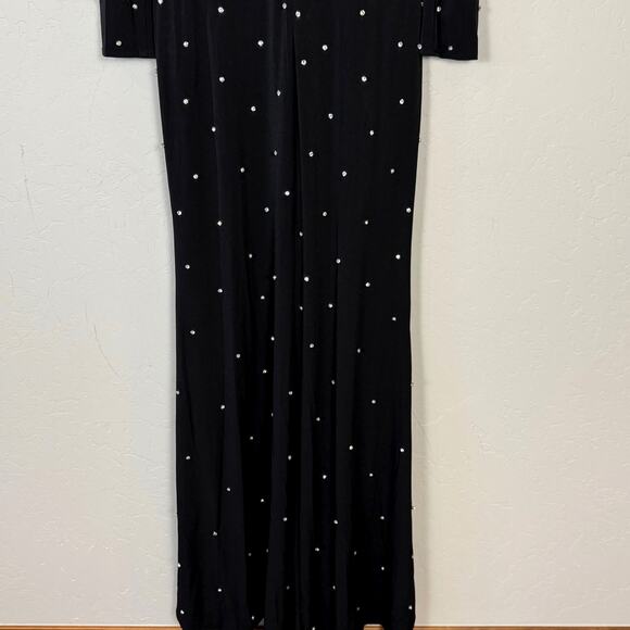 Mac Duggal NWT Size 8 Black Maxi 67874 Jeweled Plunge V Neck Long Sleeve Gown - Picture 10 of 16